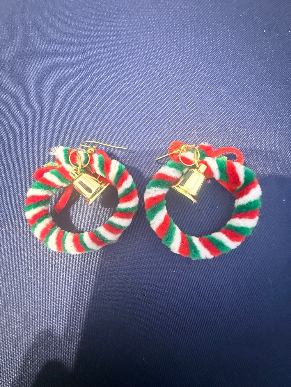 Vintage 2.25" Christmas Chenille Hoop Bell Earrings